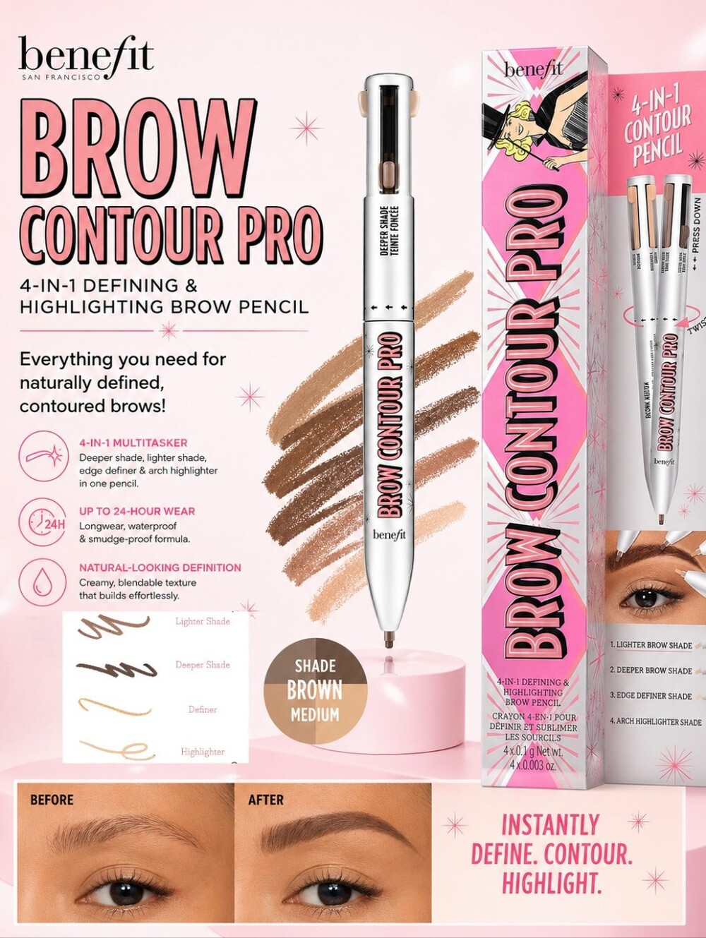 Benefit Brow Contour Pro 4-in-1 Brow Pencil Medium Brown